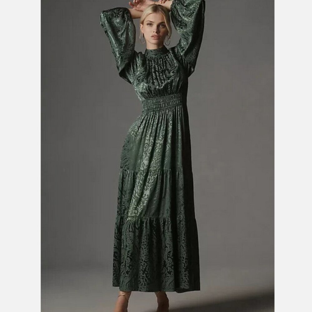 Anthropologie MP The Somerset Maxi Dress Mock-Neck Edition Green M Petite Nwt